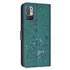 For Redmi Note 10 5G / Note 10T 5G Embossed Kitten Phone Leather Case with Lanyard(Dark Green) - 3