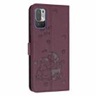 For Redmi Note 10 5G / Note 10T 5G Embossed Kitten Phone Leather Case with Lanyard(Wine Red) - 3