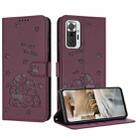 For Redmi Note 10 Pro Embossed Kitten Phone Leather Case with Lanyard(Wine Red) - 1