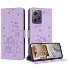 For Redmi Note 12 4G Global Embossed Kitten Phone Leather Case with Lanyard(Purple) - 1