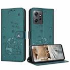 For Redmi Note 12 4G Global Embossed Kitten Phone Leather Case with Lanyard(Dark Green) - 1