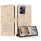 For Redmi Note 12 5G Global Embossed Kitten Phone Leather Case with Lanyard(Beige) - 1