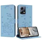 For Redmi Note 12 5G Global Embossed Kitten Phone Leather Case with Lanyard(Blue) - 1