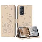 For Redmi Note 12 Pro 4G Embossed Kitten Phone Leather Case with Lanyard(Beige) - 1