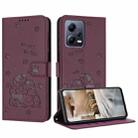 For Redmi Note 12 Pro 5G Global Embossed Kitten Phone Leather Case with Lanyard(Wine Red) - 1