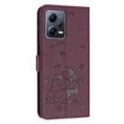 For Redmi Note 12 Pro 5G Global Embossed Kitten Phone Leather Case with Lanyard(Wine Red) - 3