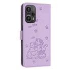 For Redmi Note 12 Turbo Embossed Kitten Phone Leather Case with Lanyard(Purple) - 3