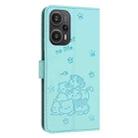 For Redmi Note 12 Turbo Embossed Kitten Phone Leather Case with Lanyard(Mint Green) - 3