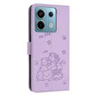 For Redmi Note 13 5G Global Embossed Kitten Phone Leather Case with Lanyard(Purple) - 3