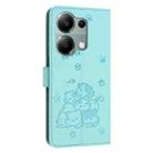 For Redmi Note 13 Pro 4G Global Embossed Kitten Phone Leather Case with Lanyard(Mint Green) - 3