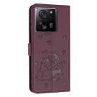 For Redmi K60 Ultra Embossed Kitten Phone Leather Case with Lanyard(Wine Red) - 3