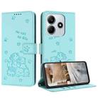 For Redmi Note 14 5G Embossed Kitten Phone Leather Case with Lanyard(Mint Green) - 1