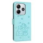 For Redmi Note 14 5G Embossed Kitten Phone Leather Case with Lanyard(Mint Green) - 3