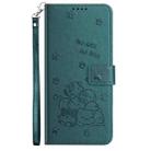 For Redmi Note 14 5G Embossed Kitten Phone Leather Case with Lanyard(Dark Green) - 2