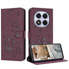 For Redmi Note 14 Pro 5G Embossed Kitten Phone Leather Case with Lanyard(Wine Red) - 1