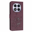 For Redmi Note 14 Pro 5G Embossed Kitten Phone Leather Case with Lanyard(Wine Red) - 3