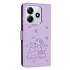 For Redmi Note 14 4G 163.25mm Embossed Kitten Phone Leather Case with Lanyard(Purple) - 3