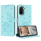 For Redmi A5 4G 171.7mm / Poco C71 Embossed Kitten Phone Leather Case with Lanyard(Mint Green) - 1