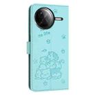 For Redmi K80 / K80 Pro Embossed Kitten Phone Leather Case with Lanyard(Mint Green) - 3