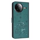 For Redmi K80 / K80 Pro Embossed Kitten Phone Leather Case with Lanyard(Dark Green) - 3