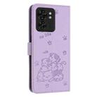 For Motorola Edge 40 Embossed Kitten Phone Leather Case with Lanyard(Purple) - 3