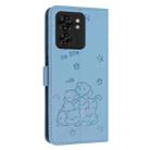 For Motorola Edge 40 Embossed Kitten Phone Leather Case with Lanyard(Blue) - 3