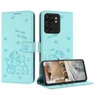 For Motorola Edge 40 Embossed Kitten Phone Leather Case with Lanyard(Mint Green) - 1