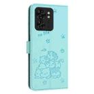 For Motorola Edge 40 Embossed Kitten Phone Leather Case with Lanyard(Mint Green) - 3