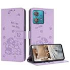 For Motorola Edge 40 Neo Embossed Kitten Phone Leather Case with Lanyard(Purple) - 1