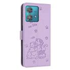 For Motorola Edge 40 Neo Embossed Kitten Phone Leather Case with Lanyard(Purple) - 3