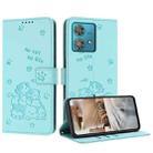 For Motorola Edge 40 Neo Embossed Kitten Phone Leather Case with Lanyard(Mint Green) - 1