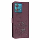 For Motorola Edge 40 Neo Embossed Kitten Phone Leather Case with Lanyard(Wine Red) - 3