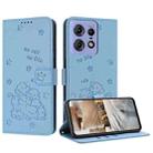 For Motorola Edge 50 Pro Embossed Kitten Phone Leather Case with Lanyard(Blue) - 1