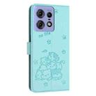 For Motorola Edge 50 Pro Embossed Kitten Phone Leather Case with Lanyard(Mint Green) - 3