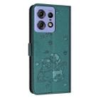 For Motorola Edge 50 Pro Embossed Kitten Phone Leather Case with Lanyard(Dark Green) - 3