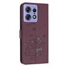 For Motorola Edge 50 Pro Embossed Kitten Phone Leather Case with Lanyard(Wine Red) - 3