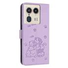 For Motorola Edge 50 Ultra Embossed Kitten Phone Leather Case with Lanyard(Purple) - 3