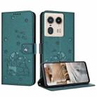 For Motorola Edge 50 Ultra Embossed Kitten Phone Leather Case with Lanyard(Dark Green) - 1