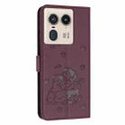 For Motorola Edge 50 Ultra Embossed Kitten Phone Leather Case with Lanyard(Wine Red) - 3