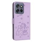 For Motorola Moto S50 / Edge 50 Neo Embossed Kitten Phone Leather Case with Lanyard(Purple) - 3
