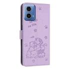 For Motorola Moto G 5G 2024 Embossed Kitten Phone Leather Case with Lanyard(Purple) - 3