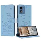 For Motorola Moto G Play 4G 2024 Embossed Kitten Phone Leather Case with Lanyard(Blue) - 1
