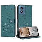 For Motorola Moto G Play 4G 2024 Embossed Kitten Phone Leather Case with Lanyard(Dark Green) - 1