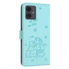 For Motorola Moto G14 Embossed Kitten Phone Leather Case with Lanyard(Mint Green) - 3