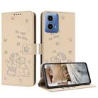 For Motorola Moto G35 Embossed Kitten Phone Leather Case with Lanyard(Beige) - 1