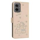For Motorola Moto G55 Embossed Kitten Phone Leather Case with Lanyard(Beige) - 3