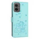 For Motorola Moto G55 Embossed Kitten Phone Leather Case with Lanyard(Mint Green) - 3