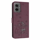 For Motorola Moto G55 Embossed Kitten Phone Leather Case with Lanyard(Wine Red) - 3