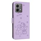 For Motorola Moto G84 Embossed Kitten Phone Leather Case with Lanyard(Purple) - 3