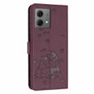 For Motorola Moto G84 Embossed Kitten Phone Leather Case with Lanyard(Wine Red) - 3